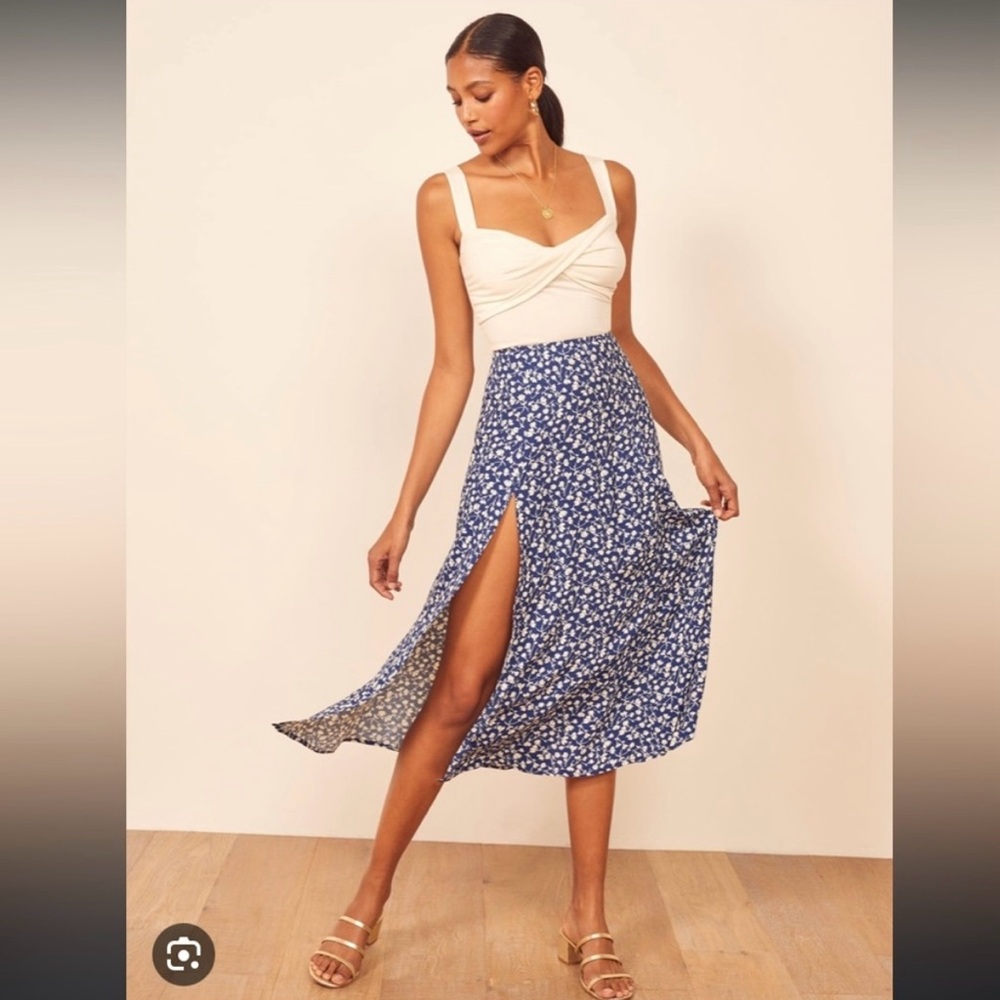 Reformation Midi Skirt | Zoe Side Slit Skirt in Size 8